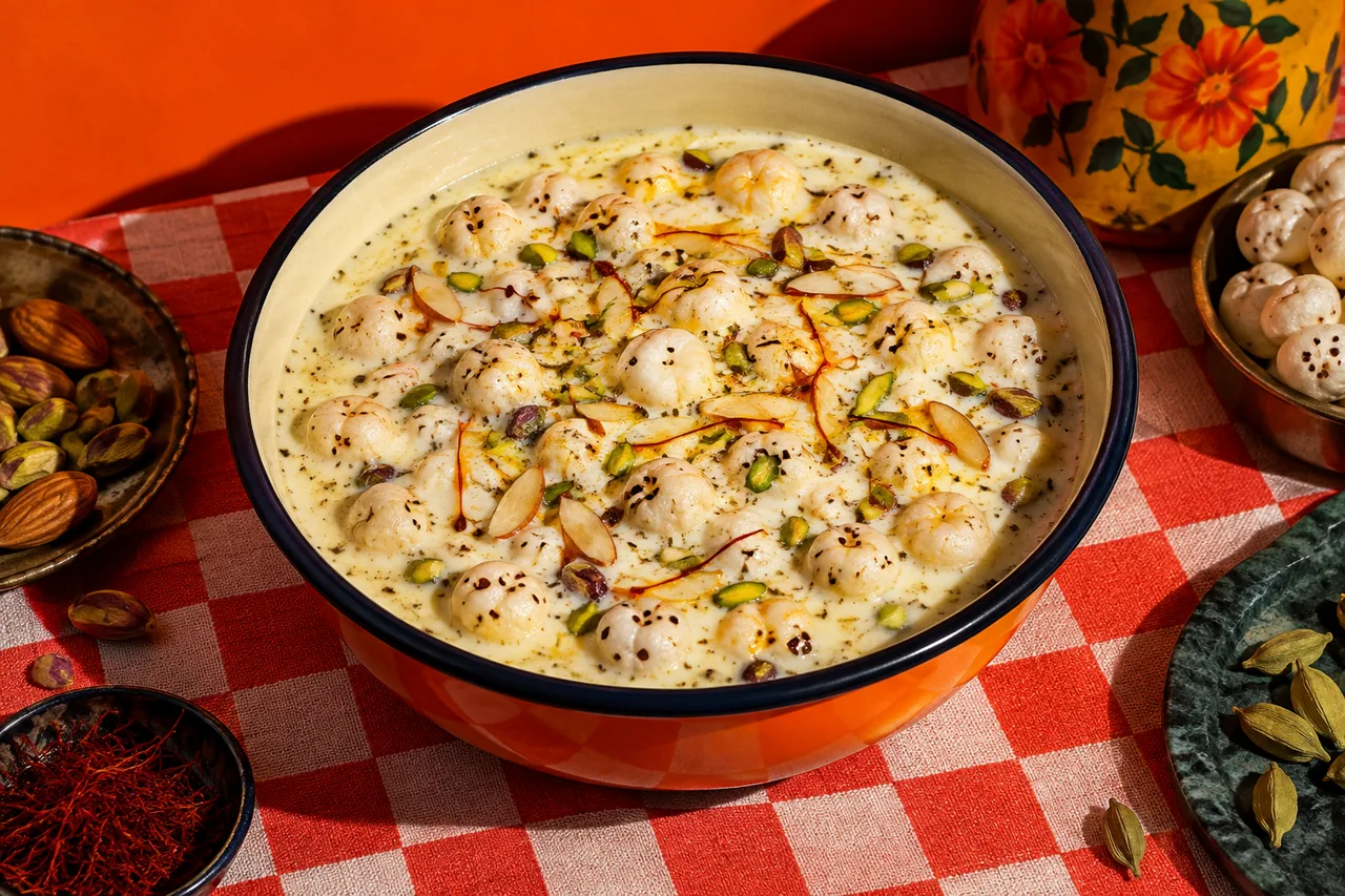 Makhana kheer traditionnel aux graines de lotus soufflées et à la cardamome