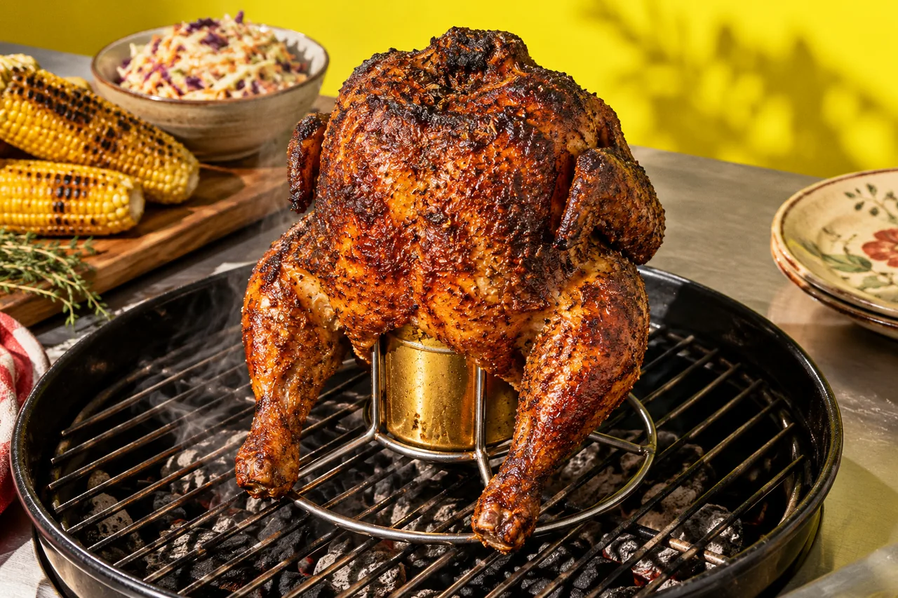 Poulet à la canette de bière (beer can chicken)