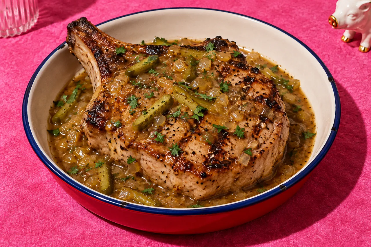 Côtes de porc grillées, sauce charcutière