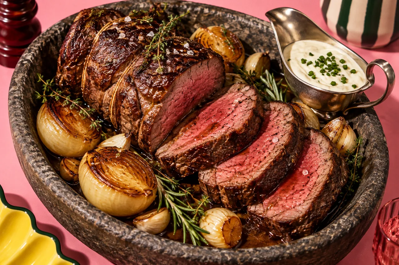 Filet de bœuf rôti entier, sauce au raifort