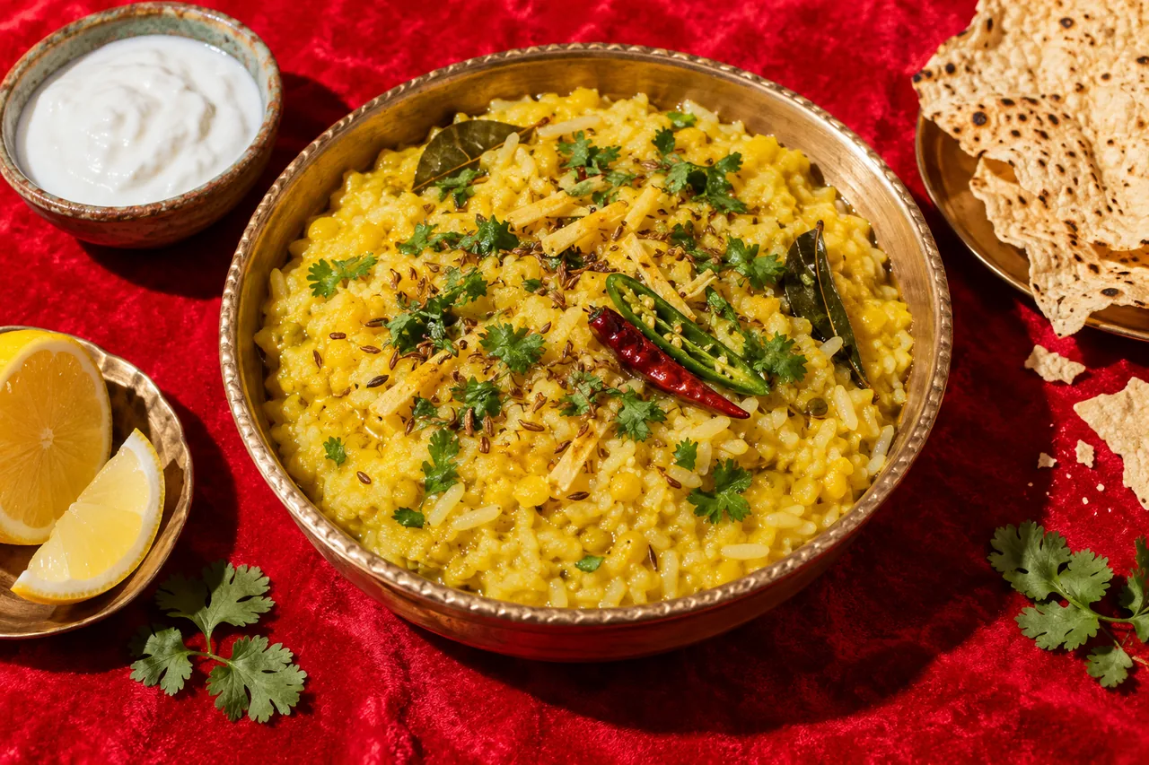 Khichdi (riz et moong dal mijotés au ghee, cumin et curcuma)
