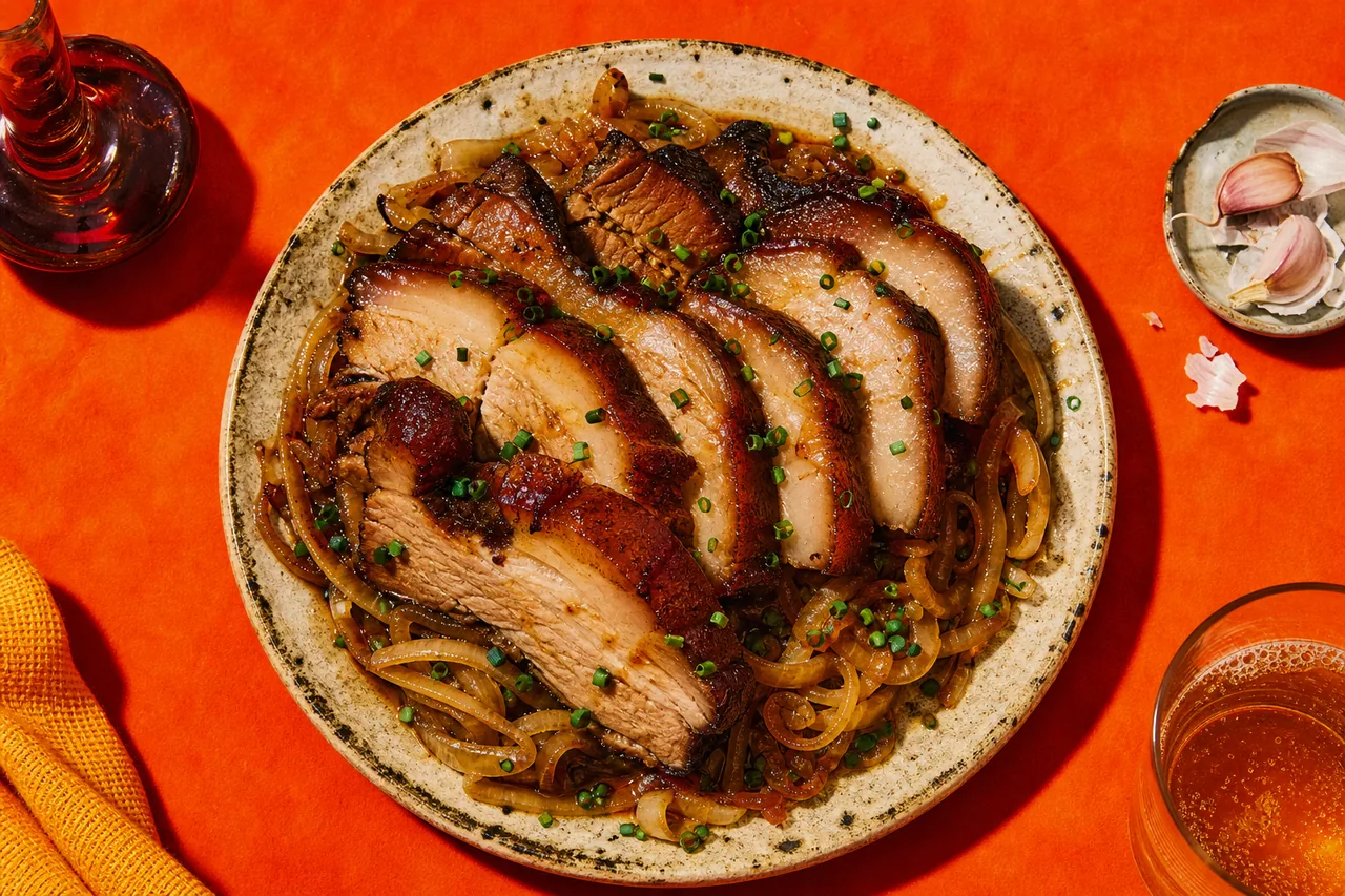 Poitrine de porc fumée laquée miel-soja