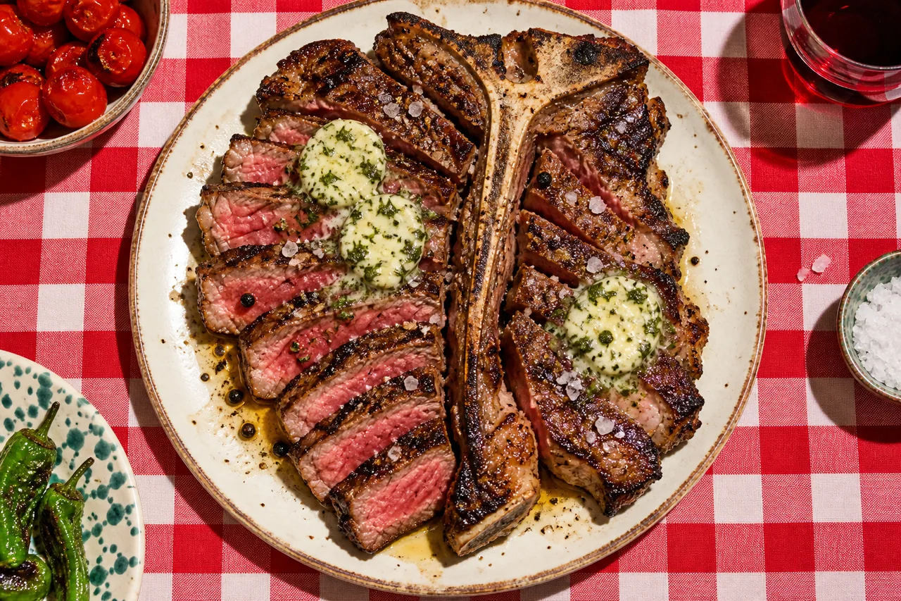 Steak Porterhouse grillé au beurre d'herbes