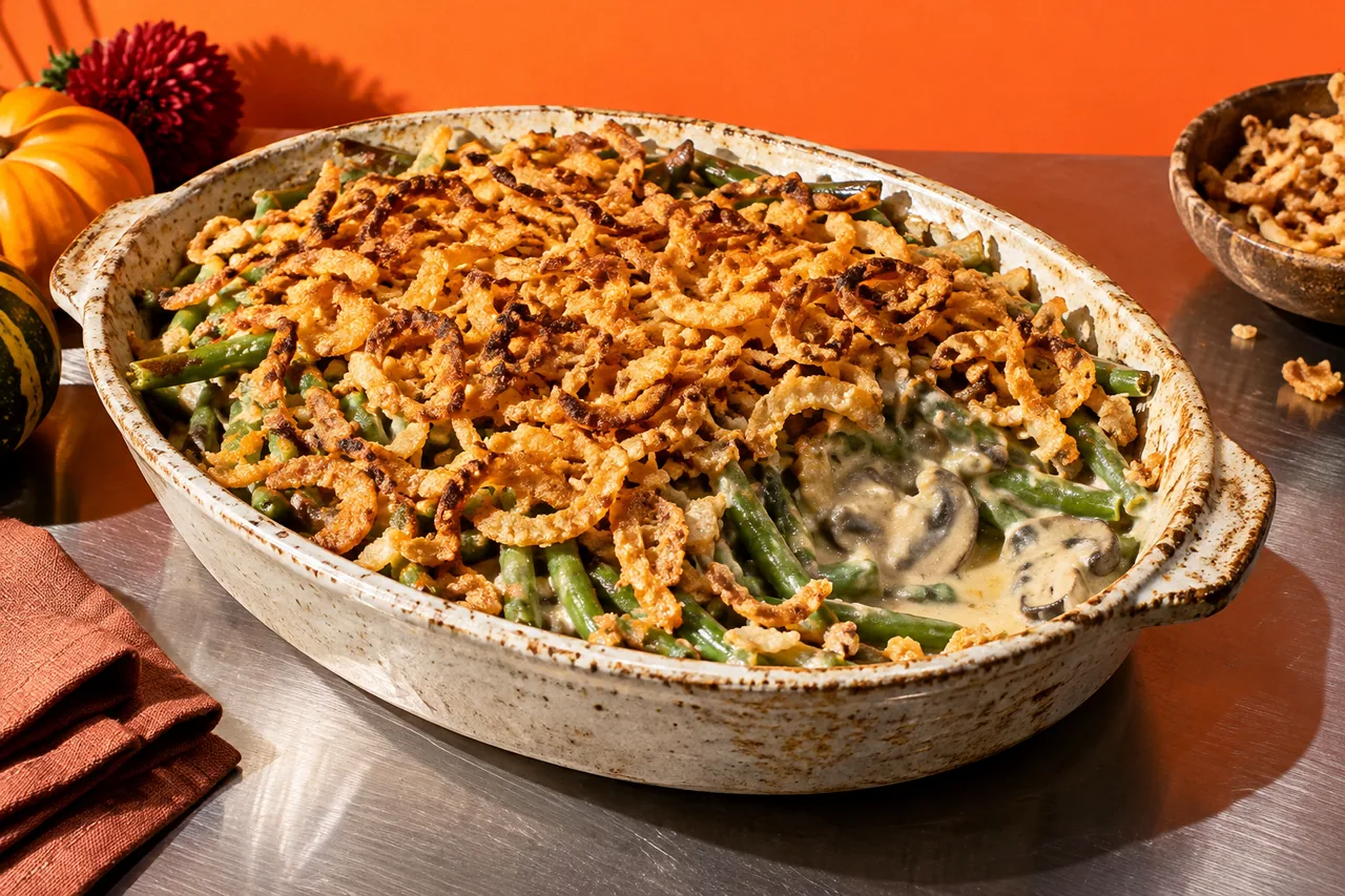 Green bean casserole (gratin de haricots verts aux oignons frits)