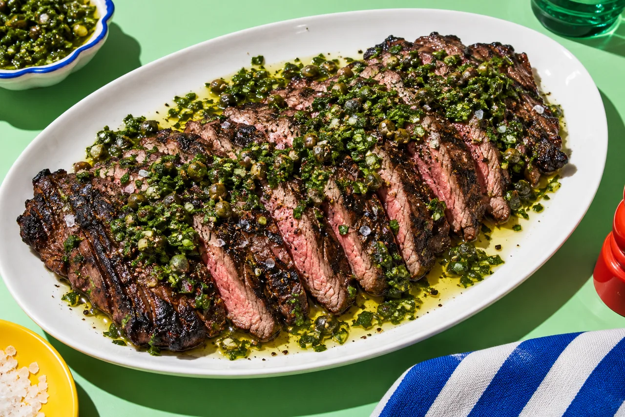 Hampe de bœuf grillée, salsa verde