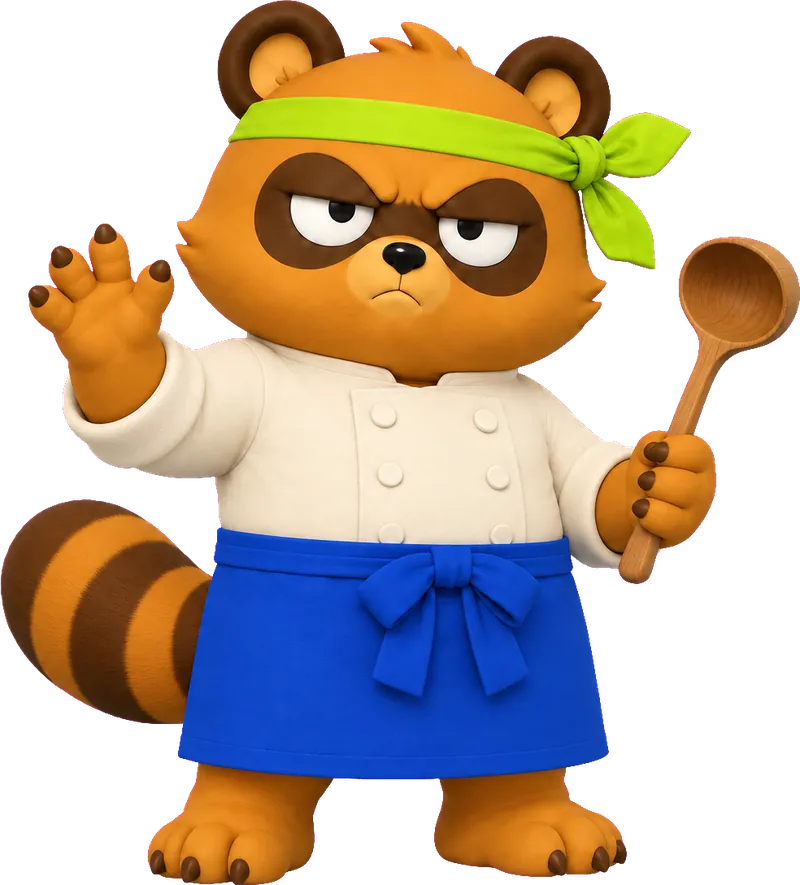 Le tanuki d'Umay, en toque de cuisinier